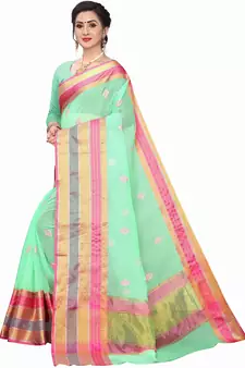 Green woven cotton silk saree with blouse