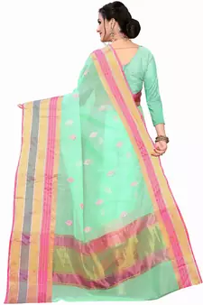 Green woven cotton silk saree with blouse