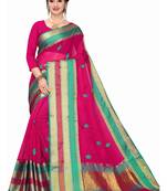 Pink Woven Cotton Silk Saree With Blouse