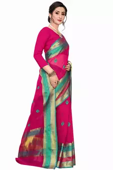 Pink Woven Cotton Silk Saree With Blouse