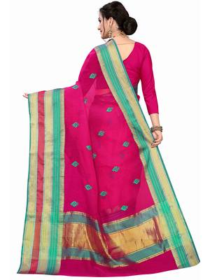 Pink Woven Cotton Silk Saree With Blouse 4
