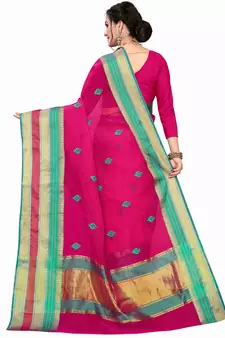 Pink Woven Cotton Silk Saree With Blouse