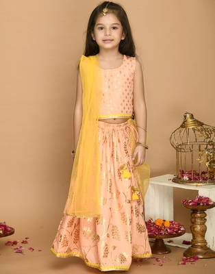 Light Peach & Gold Print Lehenga Choli with Lace Work 1