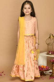 Light Peach & Gold Print Lehenga Choli with Lace Work