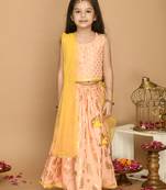 Light Peach & Gold Print Lehenga Choli with Lace Work