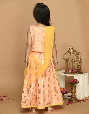 Light Peach & Gold Print Lehenga Choli with Lace Work 2