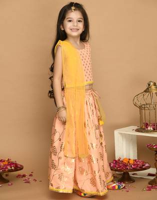 Light Peach & Gold Print Lehenga Choli with Lace Work 3