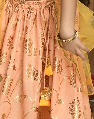 Light Peach & Gold Print Lehenga Choli with Lace Work 4