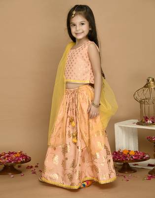 Light Peach & Gold Print Lehenga Choli with Lace Work 5