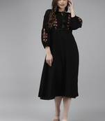 Black plain cotton long-dresses