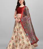 Biege printed work Lehenga Choli With Un-Stitched Blouse with dupatta