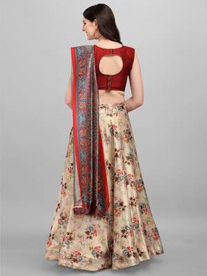 Biege printed work Lehenga Choli With Un-Stitched Blouse with dupatta 2