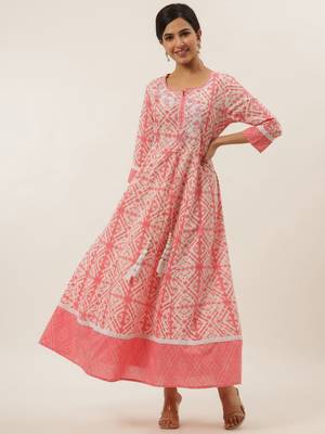 Peach printed cotton long-dresses 3