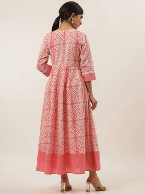 Peach printed cotton long-dresses 4