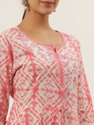 Peach printed cotton long-dresses 5