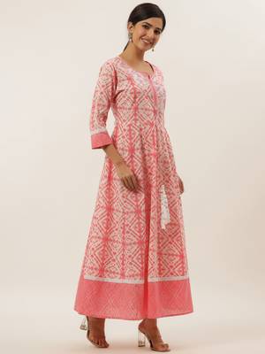 Peach printed cotton long-dresses 6