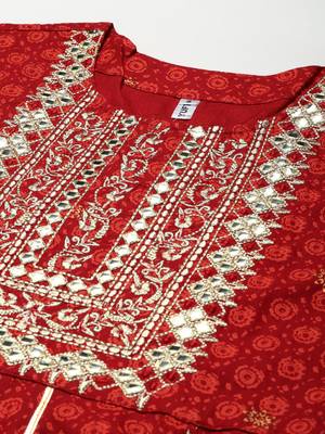 Red printed viscose rayon long-dresses 5