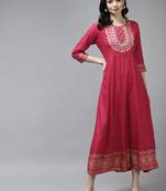 Pink printed viscose rayon long-dresses