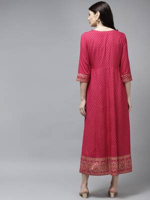 Pink printed viscose rayon long-dresses 3