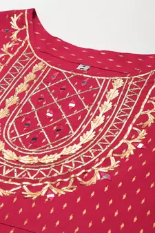 Pink printed viscose rayon long-dresses