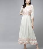 White printed viscose rayon long-dresses