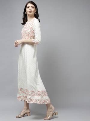White printed viscose rayon long-dresses 2