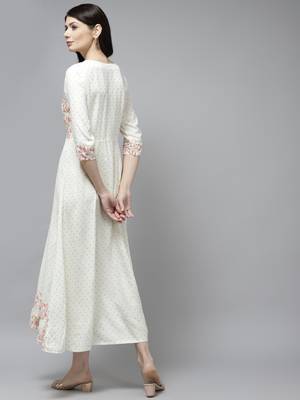 White printed viscose rayon long-dresses 3