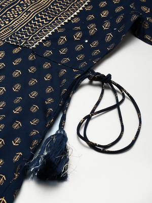 Navy-blue printed viscose rayon long-dresses 5