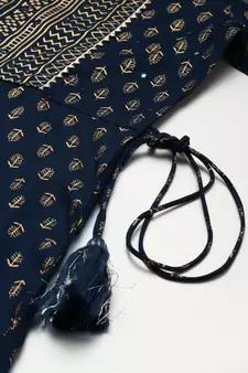Navy-blue printed viscose rayon long-dresses