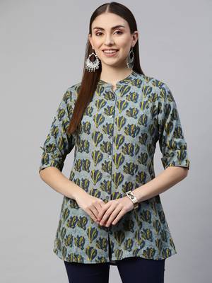 Blue printed viscose rayon tunics 1