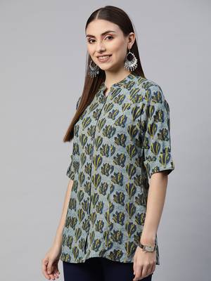 Blue printed viscose rayon tunics 3