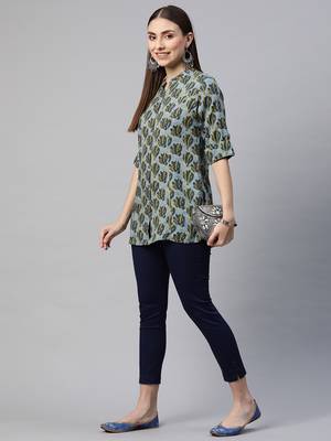 Blue printed viscose rayon tunics 5