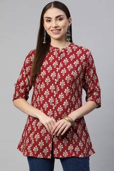 Maroon printed viscose rayon tunics