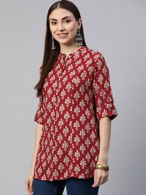 Maroon printed viscose rayon tunics 3