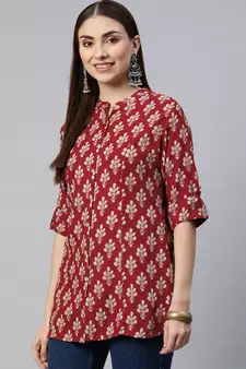 Maroon printed viscose rayon tunics