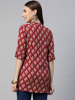 Maroon printed viscose rayon tunics 4