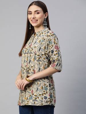 Beige printed viscose rayon tunics 3