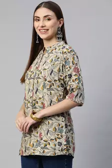 Beige printed viscose rayon tunics