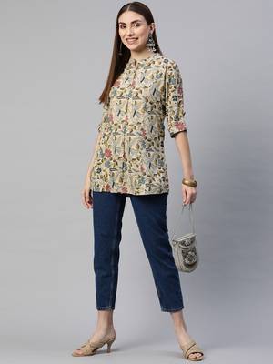 Beige printed viscose rayon tunics 5