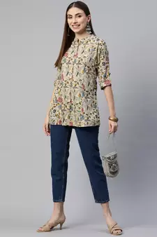 Beige printed viscose rayon tunics