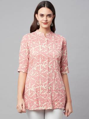 Pink printed viscose rayon tunics 1