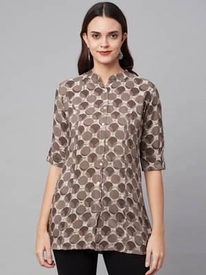 Brown printed viscose rayon tunics 1