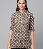 Brown printed viscose rayon tunics