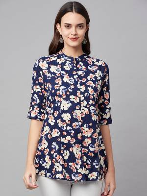 Navy-blue printed viscose rayon tunics 1