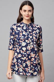 Navy-blue printed viscose rayon tunics