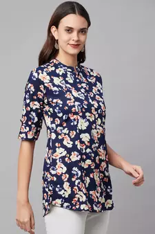 Navy-blue printed viscose rayon tunics