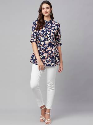 Navy-blue printed viscose rayon tunics 5