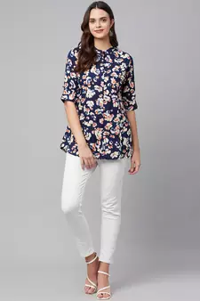 Navy-blue printed viscose rayon tunics