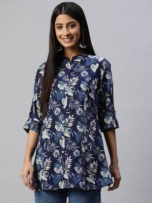 Navy-blue printed viscose rayon tunics 1