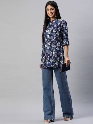 Navy-blue printed viscose rayon tunics 5